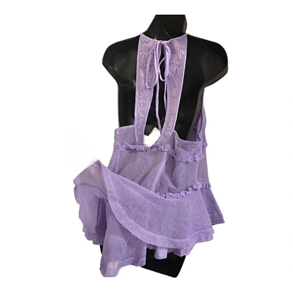 Free People intimately free purple lace mesh embroidered halter dress size Small - Picture 5 of 15